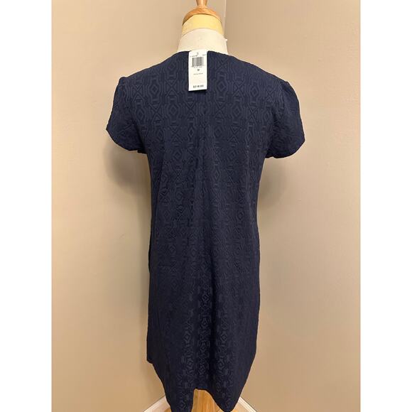 NWT J. McLaughlin Mini Wave Bubble Jacquard Swing Dress Navy Sz Medium - Picture 6 of 10